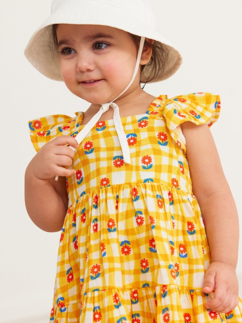 Hanna Andersson Baby Flutter Sleeve Muslin Dress Yellow Wavy 3-6 Months Floral